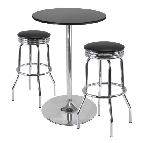 3pc  Black and Chrome Retro Style Pub Set 40.25" - IMAGE 1