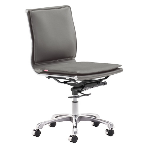 36.5" Gray and Silver Swivel Upholstered Armless Office Chair - IMAGE 1