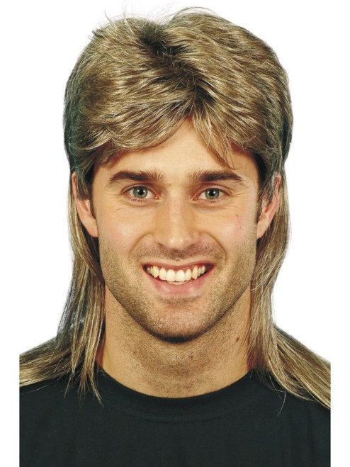 26" Brown and Blonde 1980's Style Decades Mullet Men Adult Halloween Wig Costume Accessory - One Size - IMAGE 1