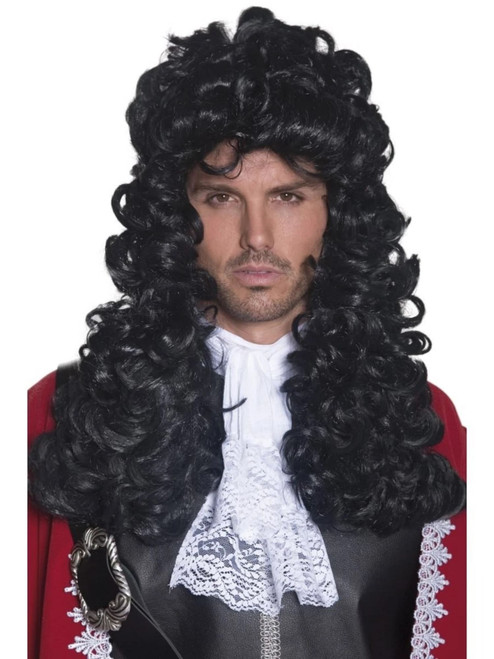 26" Black Pirate Captain Long and Curly Hair Men Adult Halloween Wig Costume Accessory - One Size - IMAGE 1