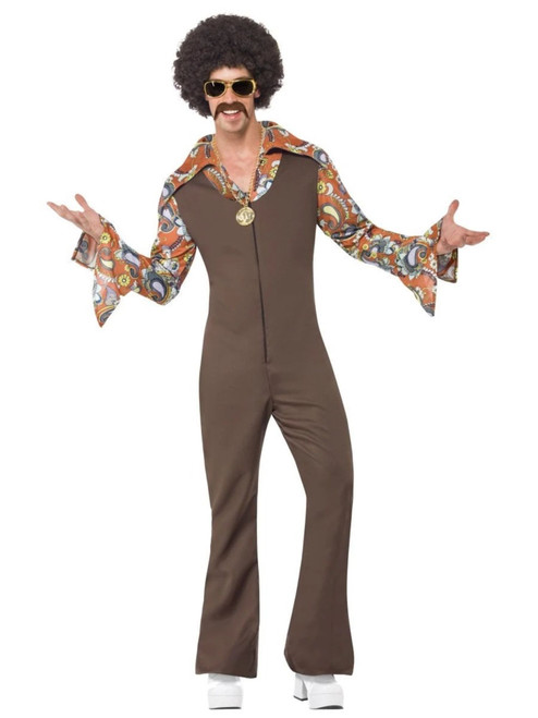 49" Brown and White 1970's Style Groovy Boogie Men Adult Halloween Costume - Medium - IMAGE 1