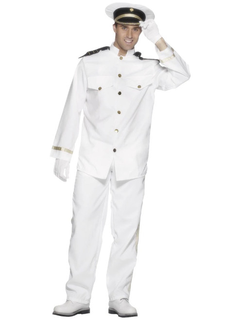 50" White and Black Captain Men Adult Halloween Costume - Medium - IMAGE 1