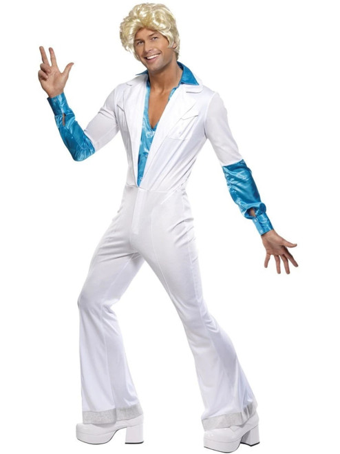 40" White and Sky Blue 1970's Disco Style Men Adult Halloween Costume - Large - IMAGE 1