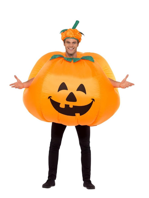 49" Orange and Green Pumpkin Inflatable Men Adult Halloween Costume - One Size - IMAGE 1