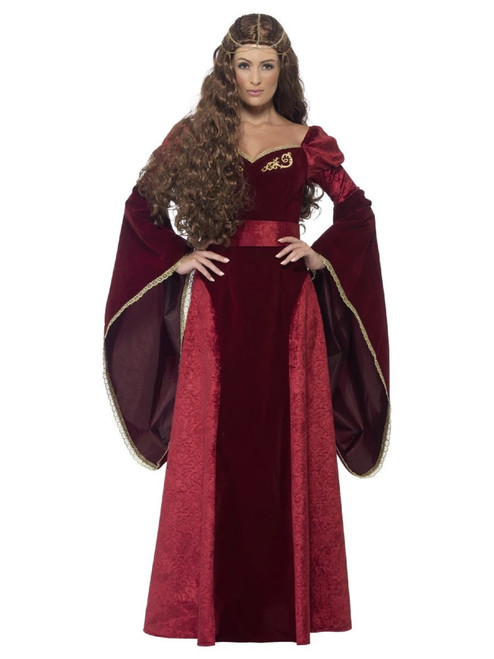 49" Red and Gold Deluxe Medieval Queen Women Adult Halloween Costume - Medium - IMAGE 1