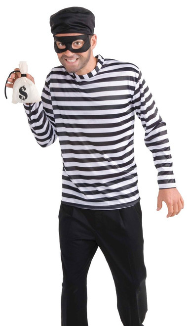 Black and White Striped Burglar Men Costume - IMAGE 1
