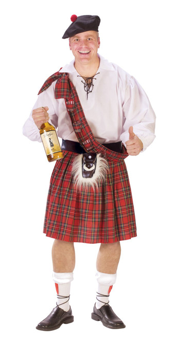 White and Red Scottish Kilt Men Adult Halloween Costume - IMAGE 1