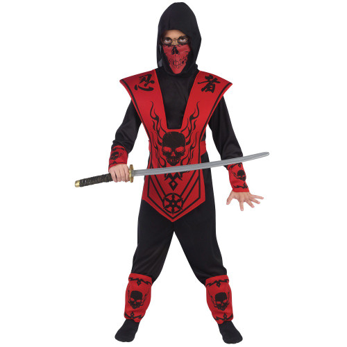 Red and Black Unisex Child Halloween Ninja Skull Costume - Small - IMAGE 1