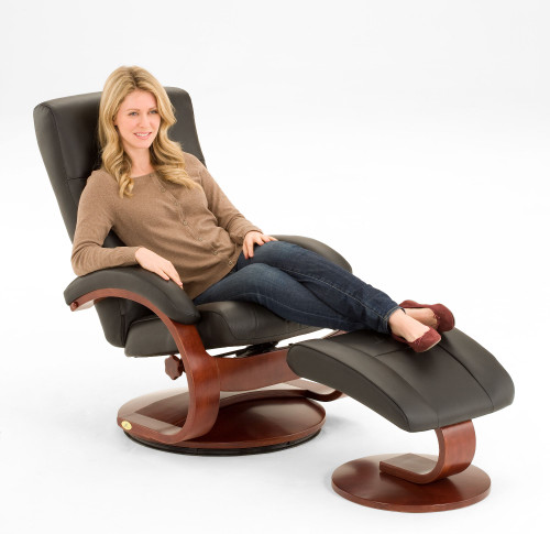 44" Black and Brown Hamilton Recliner Chair with Angled Ottoman - IMAGE 1
