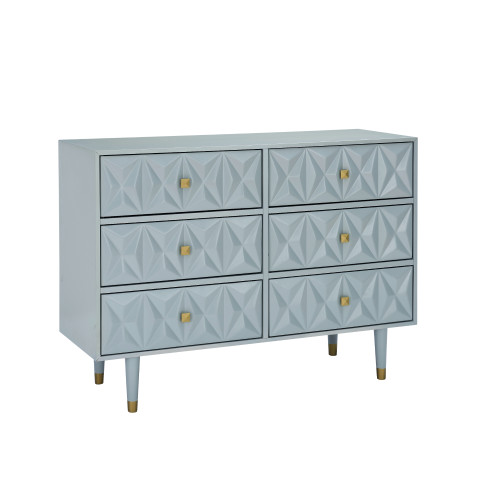48" Gray Geometric Patterned Six Drawer Dresser with Gold Handle - IMAGE 1
