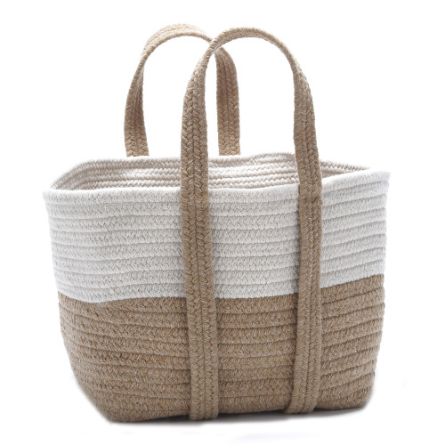 16" Copper gold and Neutral White Rectangle Handmade Braided Basket - IMAGE 1