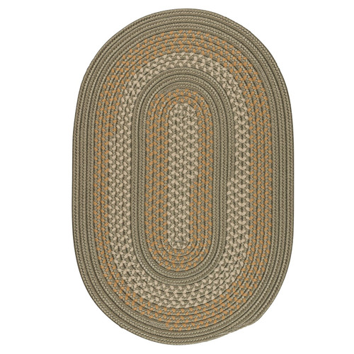 2' x 12' Green and Gold Handmade Braided Oval Area Throw Rug Runner - IMAGE 1