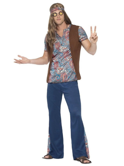 40" Blue and Brown 1960's Style Orion The Hippie Men Adult Halloween Costume - Small - IMAGE 1