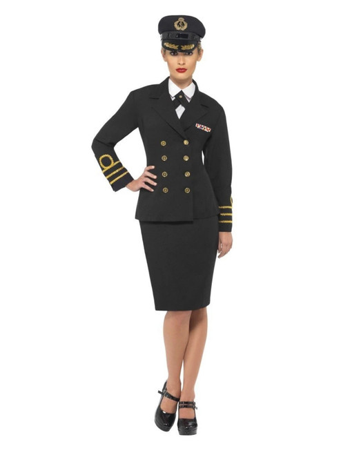 42" Black and Gold Navy Officer Women Adult Halloween Costume - Large - IMAGE 1