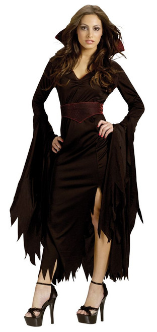 Chocolate Brown and Red Gothic Vampiress Adult Women's Halloween Costume - Medium - IMAGE 1