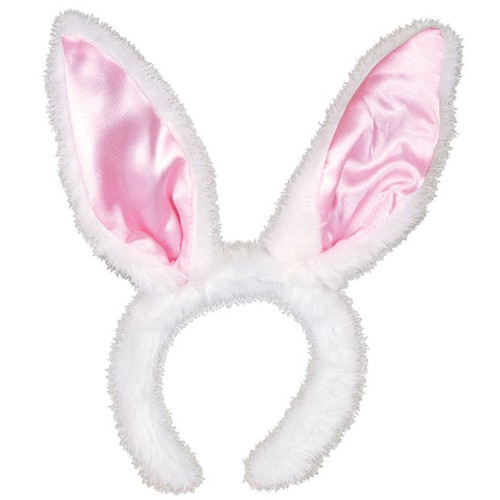 White Bunny Ears with Pink Stain Easter Headband Costume Accessory - IMAGE 1