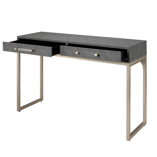 48" Gray Faux Shagreen and Iron Rectangular Console Table with 2 Drawers - IMAGE 1