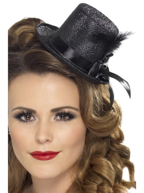 44" Black 1920's Style Women Adult Halloween Mini Tophat Costume Accessory - One Size - IMAGE 1