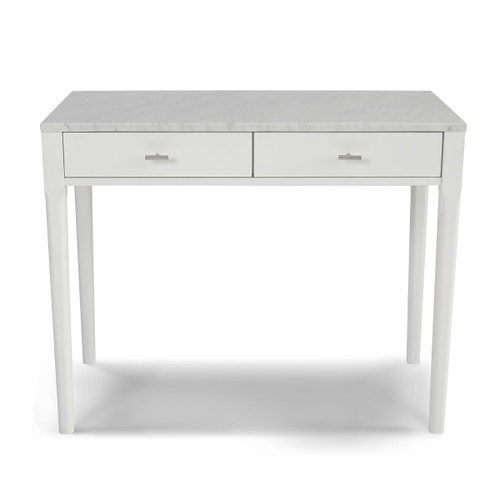 36" White Italian Carrara Marble Top Console Table with Drawers - IMAGE 1