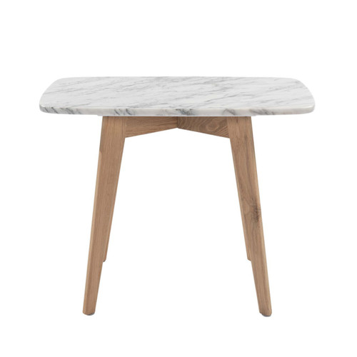 21.5" White and Beige Rectangular Italian Carrara Marble Side Table - IMAGE 1