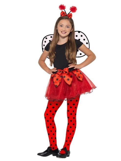 40" Red and Black Ladybird Girl Child Halloween Costume Kit with Headband - IMAGE 1