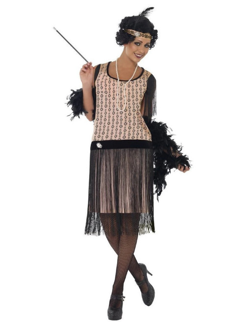 49" Pink and Black 1920's Coco Flapper Women Adult Halloween Costume - Large - IMAGE 1