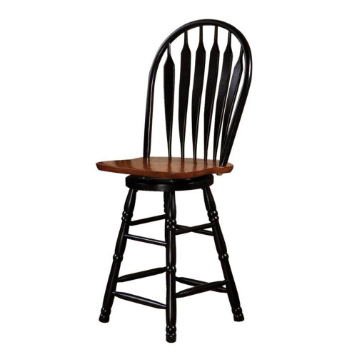 40” Antique Black and Cherry Brown Swivel Barstool - IMAGE 1