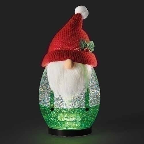 9" Red and Green Gnome Swirl LED Christmas Tabletop Figurine - IMAGE 1