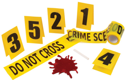 Yellow and Black Crime Scene Kit with Blood Spat Halloween Prop - IMAGE 1