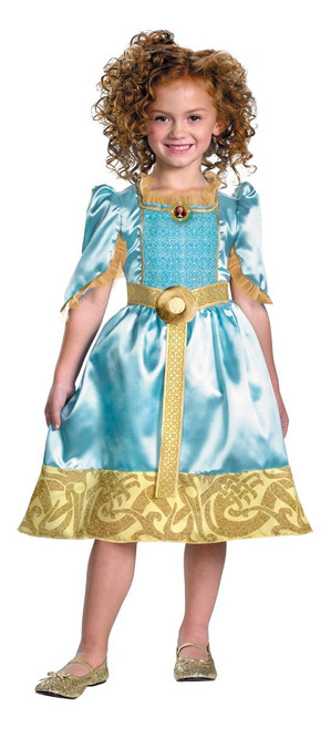 Aqua Blue and Gold Brave Merida Classic Child Girls Halloween Costume - Medium - IMAGE 1