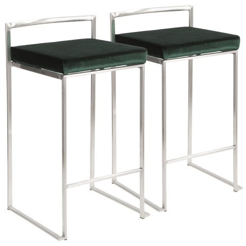 Set of 2 Green Emerald and Silver Stacker Counter Stool - 31" - IMAGE 1