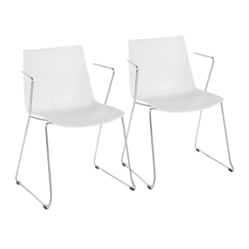 Set of 2 White Contemporary Chair with Chrome Base 32” - IMAGE 1