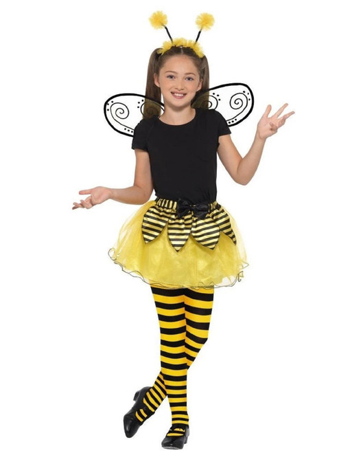 40" Black and Yellow Striped Bumblebee Girl Child Halloween Costume Kit with Headband - IMAGE 1