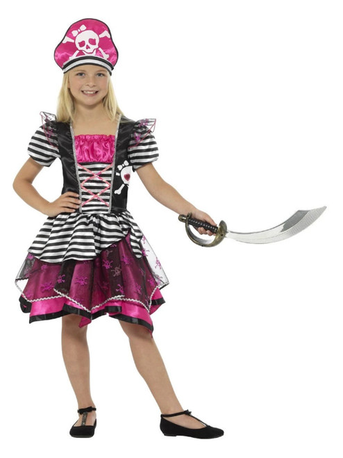 40" Pink and Black Pirate Girl Child Halloween Costume - Medium - IMAGE 1
