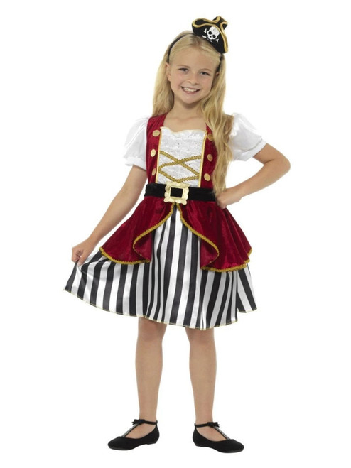 42.5" Red and White Deluxe Pirate Girl Child Halloween Costume with Dress and Hat - Large - IMAGE 1