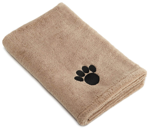 3.5' Beige and Black Rectangular Paw Print Embroidered Bath Towel - IMAGE 1
