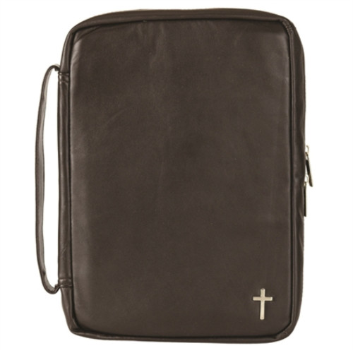 Leather Zippered Bible Cover with Cross - 10.5" - IMAGE 1