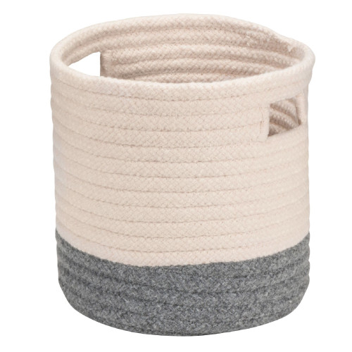 12" White and Gray Handmade Braided Round Basket - IMAGE 1