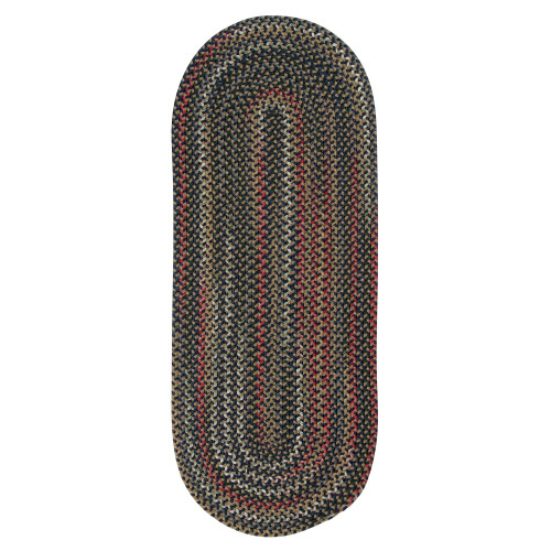 2' x 7' Navy Blue and Beige All Purpose Handcrafted Reversible Oval Area Throw Rug Runner - IMAGE 1