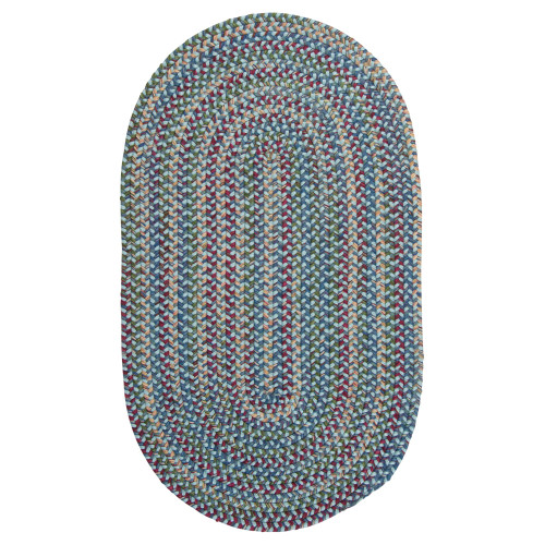 2' x 15' Blue and Green Variegated Braid Handmade Reversible Oval Area Throw Rug Runner - IMAGE 1