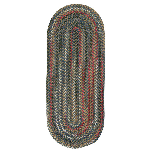 2.5' x 12' Blue and Beige All Purpose Handcrafted Reversible Oval Area Throw Rug Runner - IMAGE 1