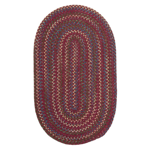 8' x 10' Burgundy Red and Blue All Purpose Handcrafted Reversible Oval Area Throw Rug - IMAGE 1