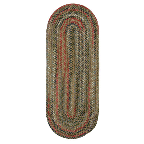 2.5' x 10' Olive Green and Beige All Purpose Handcrafted Reversible Oval Area Throw Rug Runner - IMAGE 1
