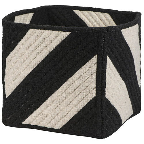 10" Black and White Square Handmade Braided Basket - IMAGE 1