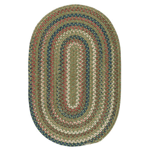 9' x 12' Olive Green, Blue and Red Reversible Oval Braided Rug - IMAGE 1