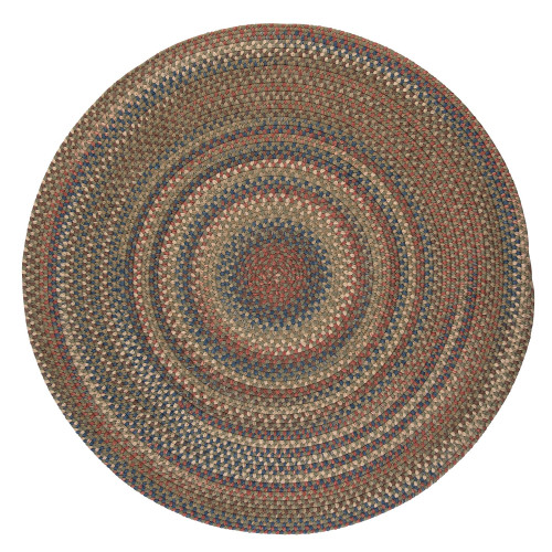 6' Olive Green, Blue and Red Reversible Round Braided Rug - IMAGE 1