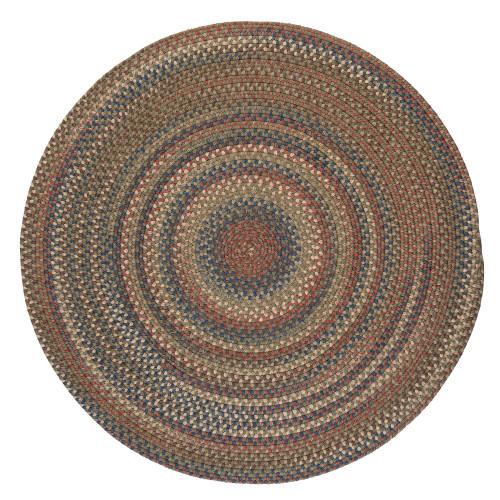 5' Olive Green, Blue and Red Reversible Round Braided Rug - IMAGE 1