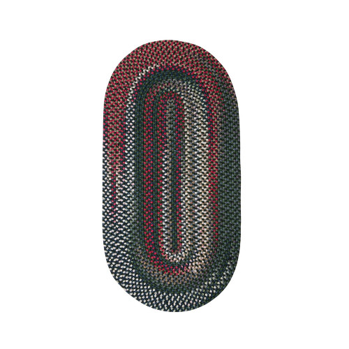 2' x 8' Red and Green Braided Oval Rug Runner - IMAGE 1
