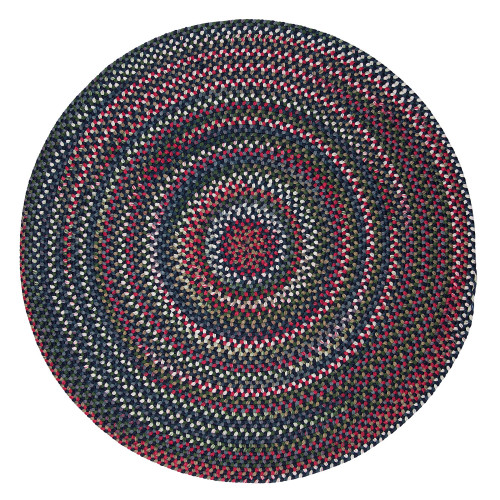 9' Blue and Red Round Handmade Braided Area Throw Rug - IMAGE 1