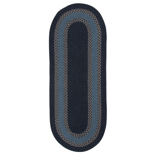 2' x 8' Navy Blue and Brown All Purpose Handcrafted Reversible Oval Area Throw Rug Runner - IMAGE 1